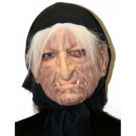 Латексная маска "Баба-Яга" в черном платке