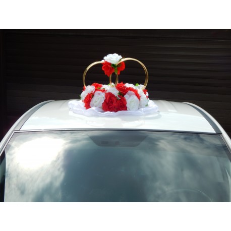 Кольца авто "Красно-белые розы + цветы на кольцах" СК-001909