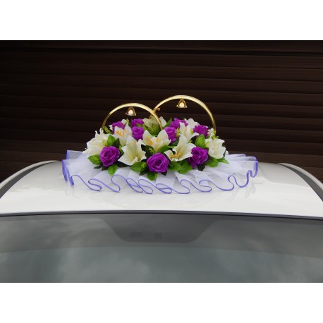 Кольца авто "Розы + лилии" бело-фиолетовые