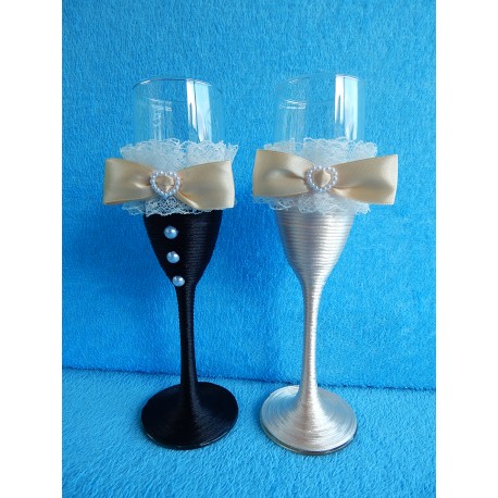 Фужеры высокие ж+н "Свадебный вальс" (шампань)