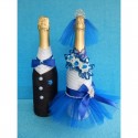 Шампанское украшенное "Жених + Невеста" (синее)