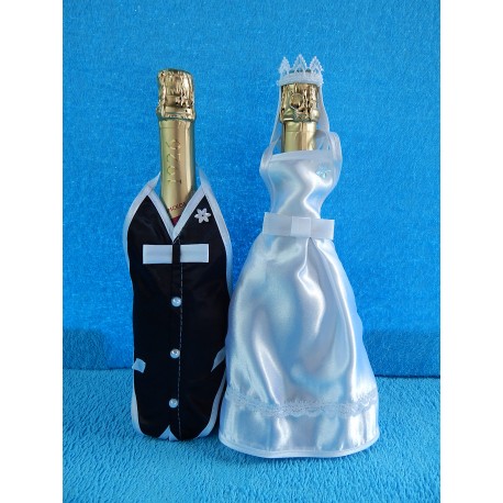 Одежда на шампанское простая "Жених + Невеста" (черно-белая) 