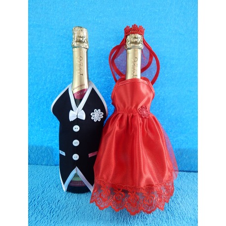 Одежда на шампанское простая "Жених + Невеста" (красная)