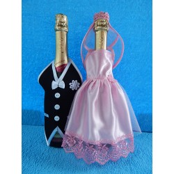 Одежда на шампанское простая "Жених + Невеста" (розовая)