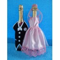 Одежда на шампанское простая "Жених + Невеста" (розовая)