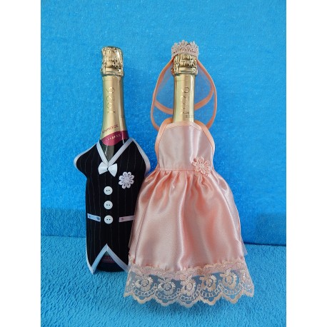 Одежда на шампанское простая "Жених + Невеста" (персиковая)