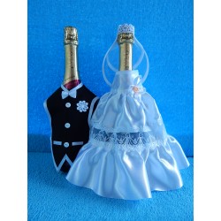 Одежда на шампанское круговая "Жених + невеста" (белая)