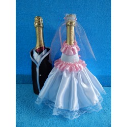 Одежда на шампанское круговая "Жених + Невеста" (каркас бело-розовая)
