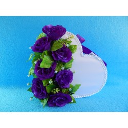 Коробка для денег "Сердце" с цветами (розы) фиолетовая