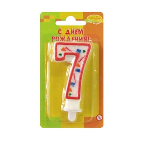 Свеча-цифра "7" цветное конфетти (красная)