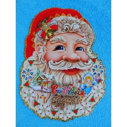 Плакат фигурный 3D блеск "голова Деда Мороза" 33см