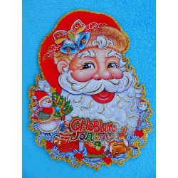 Плакат фигурный 3D блеск "голова Деда Мороза" 55см
