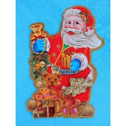 Плакат фигурный 3D блеск "Дед Мороз с мишками" 42см