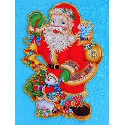 Плакат фигурный 3D блеск "Дед Мороз сбоку ангелочек" 55*40см