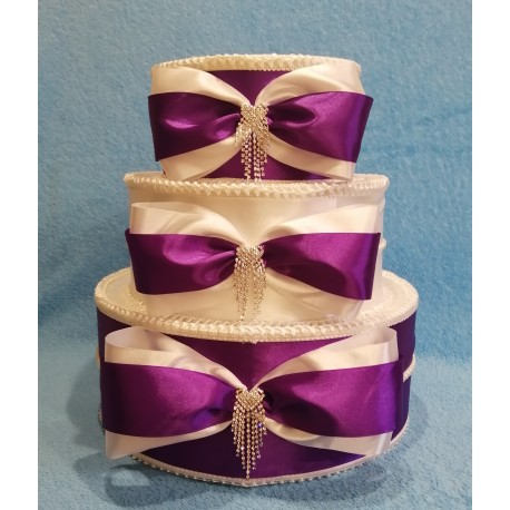 Коробка для денег "Тортик" бело-фиолетовый с бантами