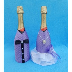 Чехлы на шампанское "Жених+Невеста" (сиреневые)