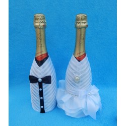 Чехлы на шампанское "Жених+Невеста" (белые)
