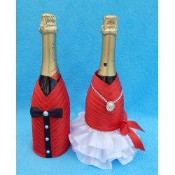 Чехлы на шампанское "Жених+Невеста" (красные)