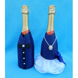 Чехлы на шампанское "Жених+Невеста" (синие)
