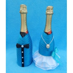 Чехлы на шампанское "Жених+Невеста" (бирюзовые)