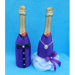 Чехлы на шампанское "Жених+Невеста" (фиолетовые) 