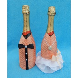 Чехлы на шампанское "Жених+Невеста" (персиковые)