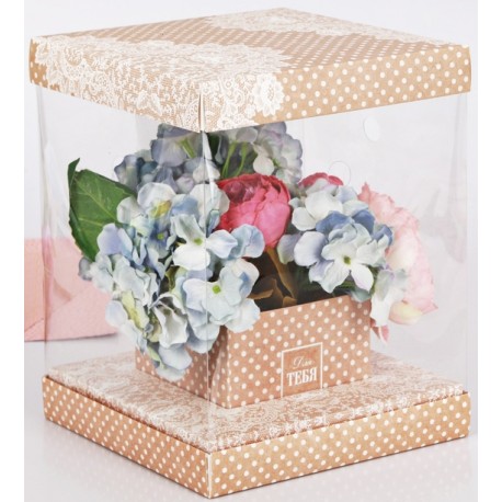 Коробка для цветов с вазой и PVC-окнами складная «Для тебя», 23 × 30 × 23 см